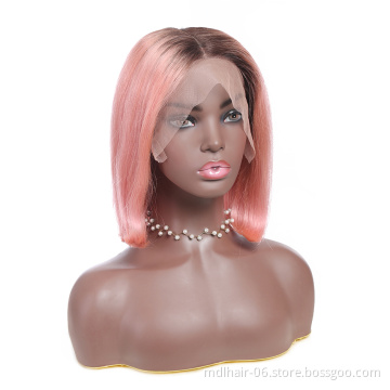 Wholesale 1b/pink Short Bob Wig Human Hair Colored Lace Front Wigs Women Lace Front Wig for Black Brazilian Swiss Lace Long